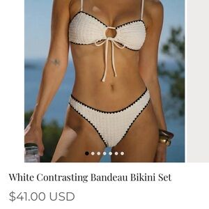 White Bandeau Bikini Set with Black Trim